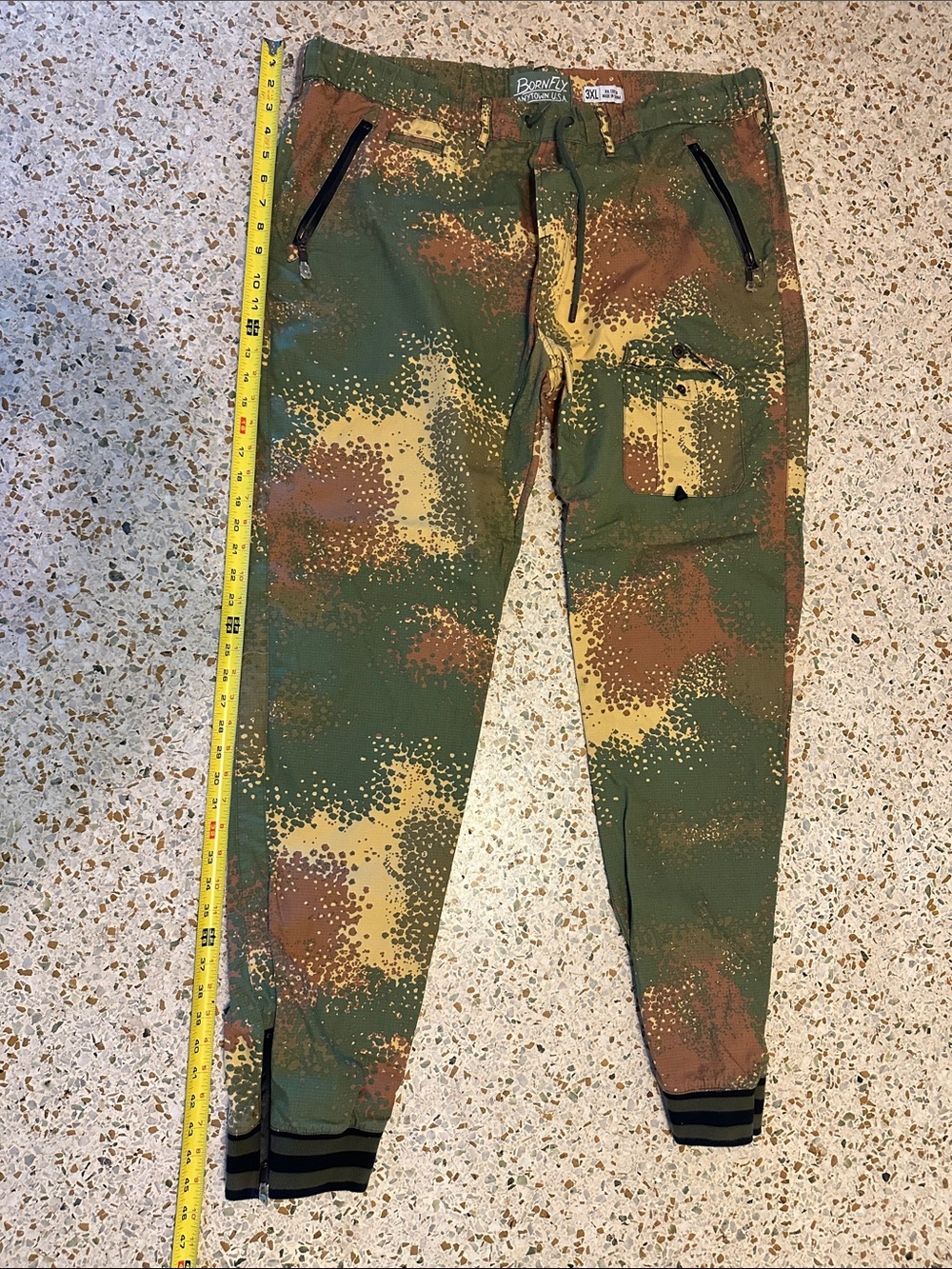 Mens 3XL BORNFLY ANYTOWN USA Camouflage Jogger Pants in Green/Brown/Yellow